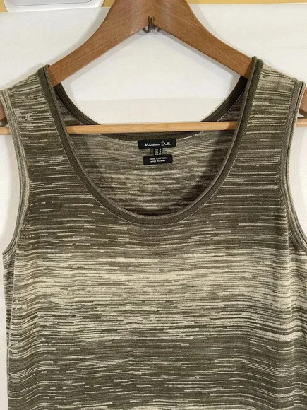 Massimo Dutti Knit Sleeveless Olive Green Striped Stretch Midi Dress Size Small - Picture 2 of 5